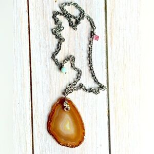 Agate slice pendant necklace on silver-plated chain. Handmade.